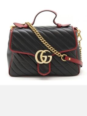 Gucci Black with Red Trim GG Marmont Quilted Top Handle Satchel For Trade